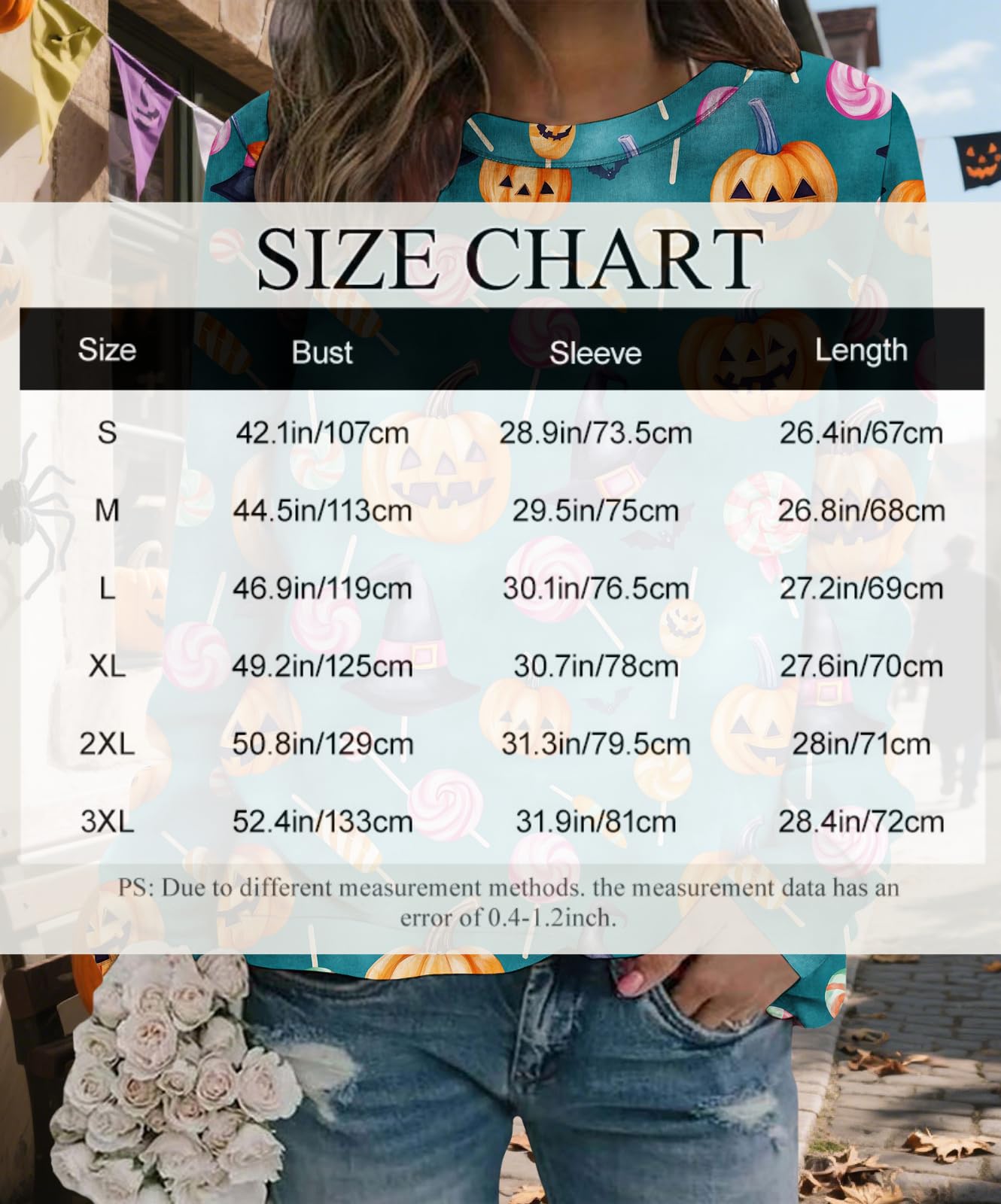 LOAIHA Womens Halloween Sweatshirt Pumpkin Ghost Pattern Long Sleeve Crew Neck Pullover Cotton Blend Casual Holiday Top