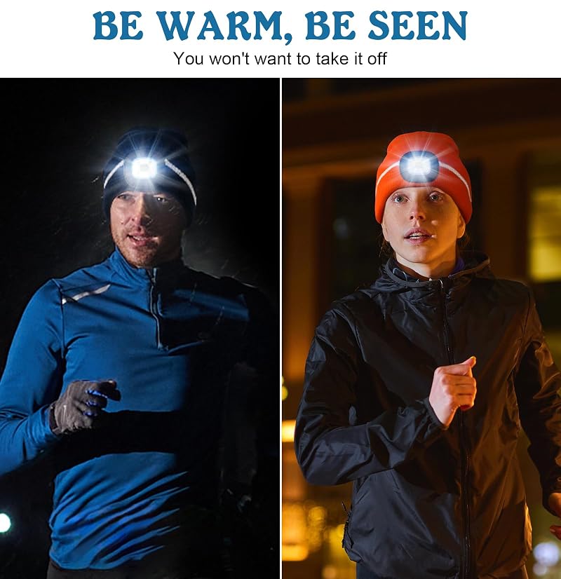 MELASA Reflective Stripe Beanie with LED Light - Fluorescent Yellow