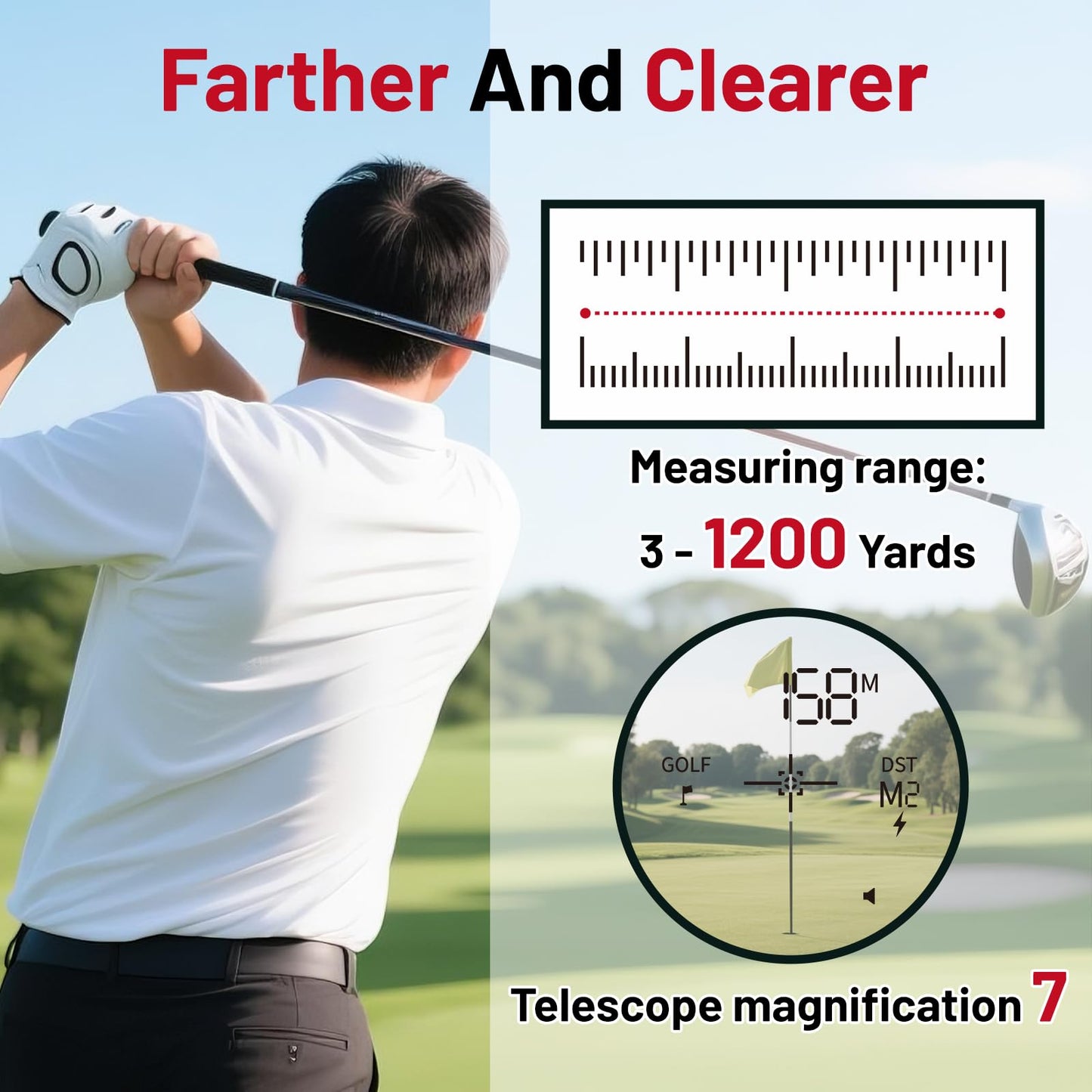 Golf Laser Rangefinder with Slope, 7X Magnification, 1200 Yard Distance Measuring Range Finder with High-Precision Flag Pole Locking Vibration Function Slope Mode Continuous Scan,External Slope Switch