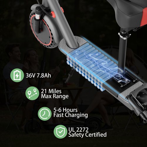 Electric Scooter for Adults Commute,Foldable with Detachable Seat&Phone Holder 21 Miles Range Top Speed 19MPH 8.5''Tires 350W Motor Dual Brake and Suspension Max Load 264LBS App Control for Teens