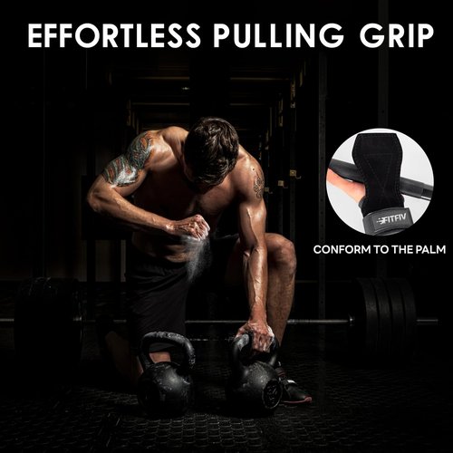 FITFIV Weight Lifting Wrist Strap, Double Leather Weightlifting Wrist Straps for Gym Strength Training, Neoprene Padded Wrist Wraps - for Men & Women (Pair)