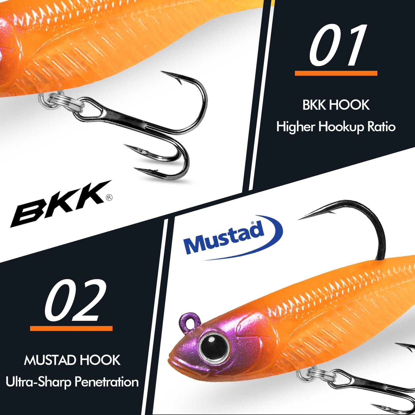 TRUSCEND Duramax Easy Catch TPE Soft Fishing Lures with BKK Hooks, Trembly Sinking and Vibrating Swim for More Bites, Pre-rigged Tear-Resistant Swimbaits for Bass, Trout, Crappie, Freshwater Saltwater