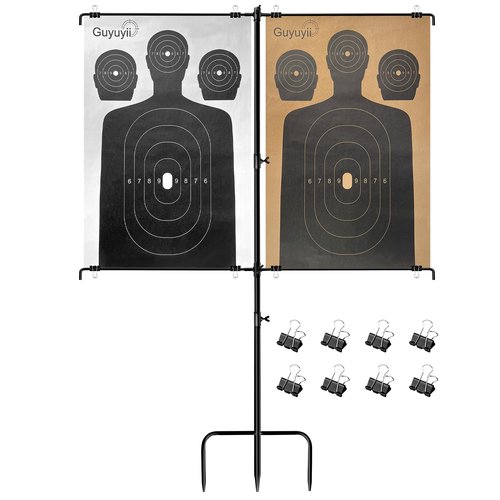 Guyuyii Adjustable Target Stand – Portable, Sturdy Shooting Target Stand for Outdoor Range, Backyard and Long-Range Practice | Easy Tool-Free Assembly with 8 Clips for Airsoft, BB Guns Training