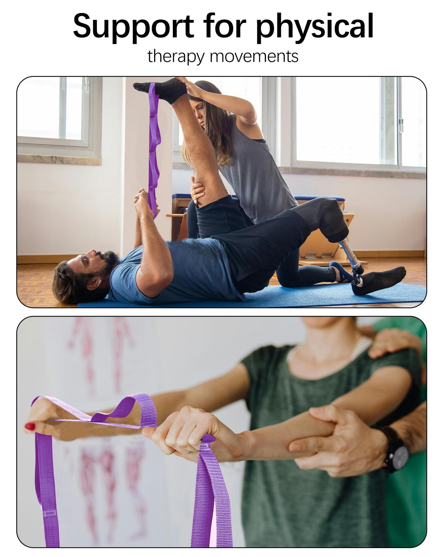 10 Loop Yoga Stretching Strap for Physical Therapy - Non Elastic Exercise Band for Pilates, Yoga, Stretching for Women & Men