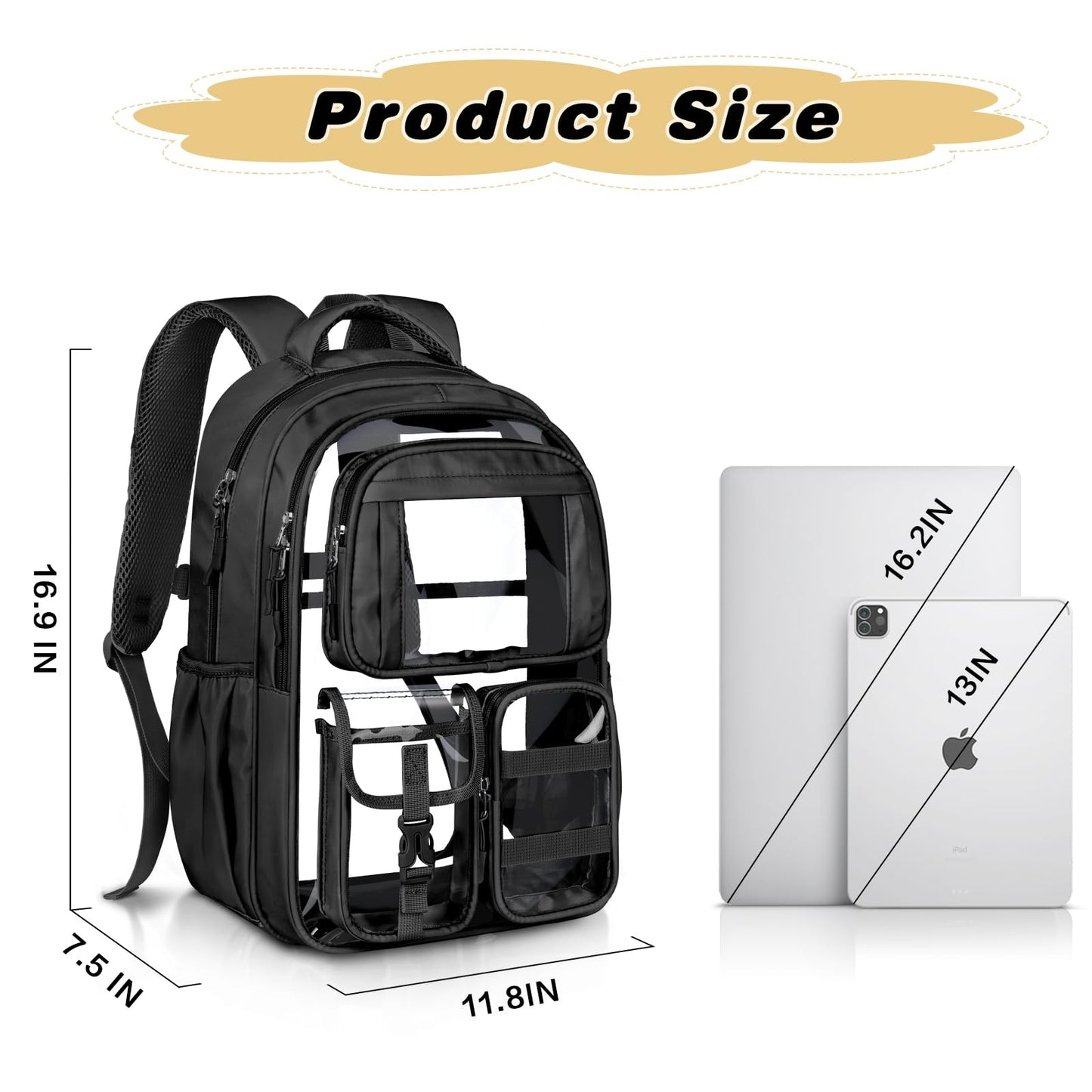 PAMANO Clear Backpack for Girls, Heavy Duty Transparent Bookbag for Kids, See Through Cute Backpacks for Elementary Primary School Work Sport Travel - Black