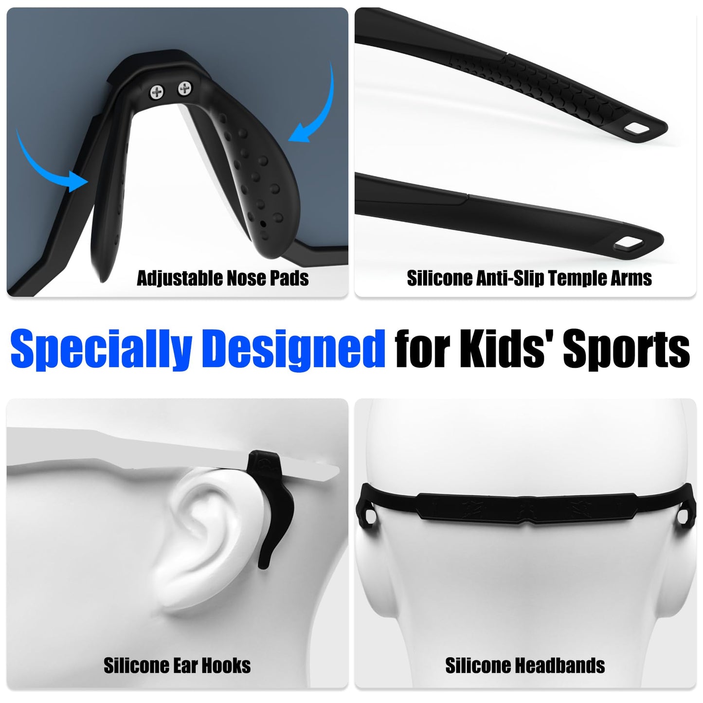 X-TIGER Kids Sunglasses Polarized Youth Baseball Sunglasses for 8-14 boys girls UV400 Sports Softball Cycling Glasses black