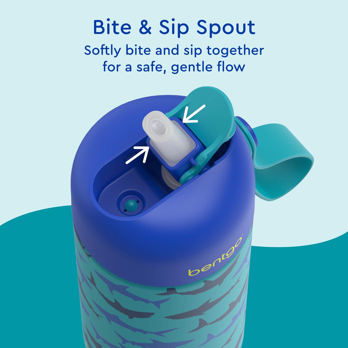 Bentgo® Kids Stainless Steel Insulated Water Bottle - Leak-Proof; Keeps Cool for 12 Hours; Durable, BPA-Free, Dishwasher Safe 14 oz. Cup for Ages 3+ for School/Sports/Daycare (Sharks)