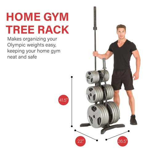 Fitness Reality X-Class Olympic Weight Tree - Heavy-Duty Bumper Plate Rack for Home Gym - Chrome Storage Posts - Includes 2 Barbell Holders - 1,000 Lb. Capacity