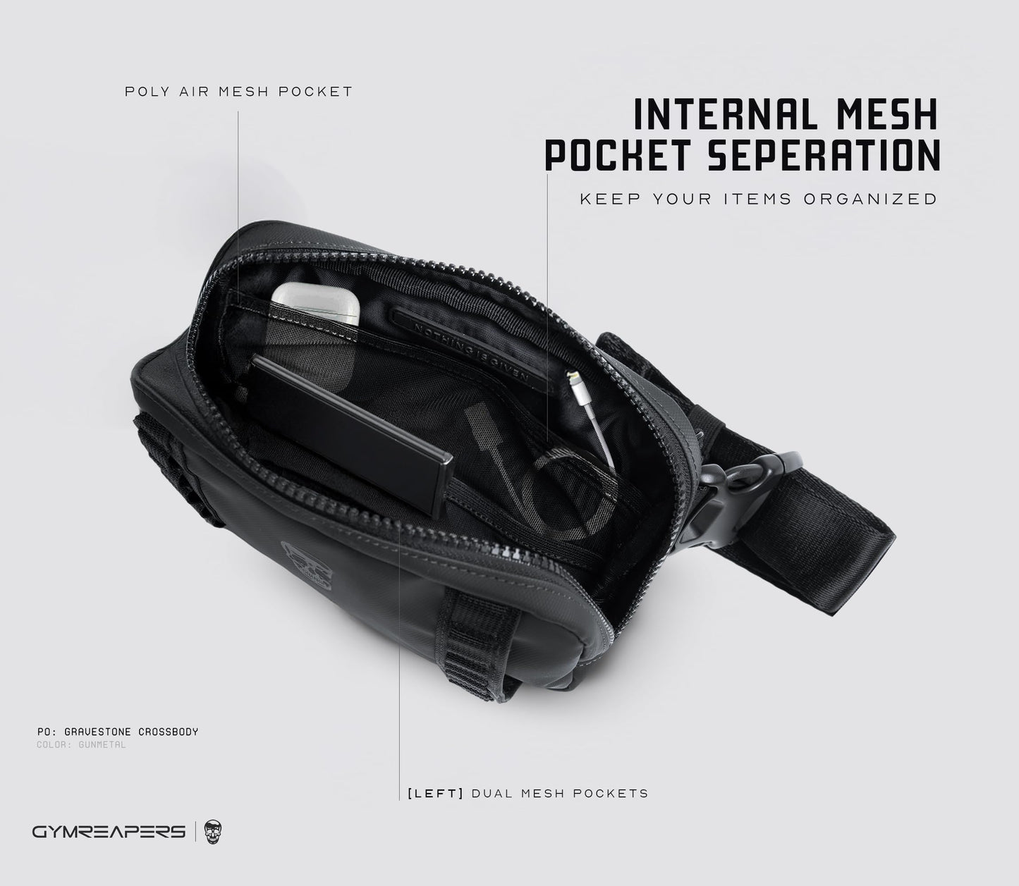 Gymreapers Travel Small Crossbody Bags for Men & Women with Hidden Pocket - Waterproof Crosssbody Fanny Pack for Men with Adjustable Shoulder Sling Belt for Traveling, Running & Hiking (Gunmetal)