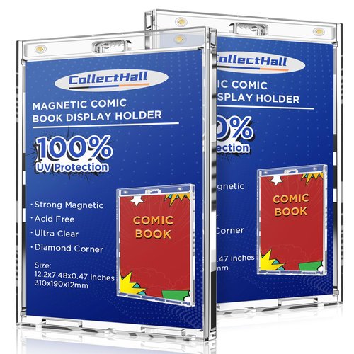 Magnetic Comic Book Display Cases 2 Pack- Crystal Clear Comic Book Display Holders, UV Protection Hardcase Protectors, Mountable Display Frame