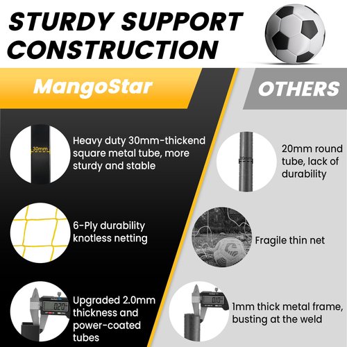 MangoStar Soccer Goal, 12X6 FT Soccer Goals for Backyard Portable Net Collapsible Metal Base, Quick Setup Soccer Net for Indoor Outdoor Practice Training with Carry Bag