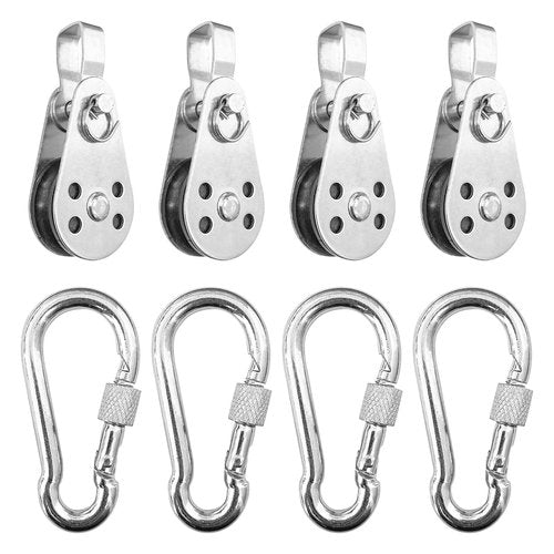 LJZP 4Pcs Stainless Steel Nylon Marine Pulley Wheel, Swivel Pulley Block Boat Kayak Single Pulley with 4Pcs Spring Snap Hook, Rope Cable Pulleys for Pulley System for 0.08" to 0.32" Ropes