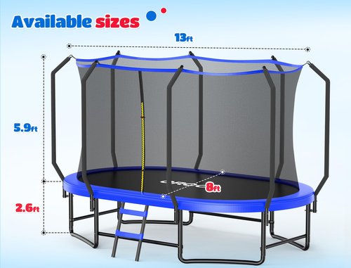 ORCC 8x13FT Elliptical Trampoline - Heavy Duty Kids & Gymnastics Trampoline with Reinforced Locking Bar