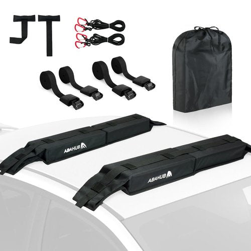 Abahub Soft Roof Rack Pads with 2 Tie Down Straps, 2 Tie Down Ropes, 2 Hood Loops and Storage Bag, for Surfboard, Kayak, Canoe, Heavy Duty Universal Car Roof Racks System (Use Without Cross Bar)