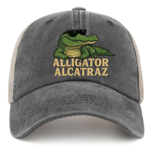 Alligator Alcatraz Hats for Mens Baseball Caps Funny Washed Hiking Hats Adjustable Black