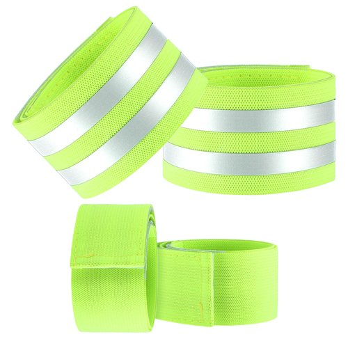 Eldraqth 4 Pcs High Visibility Reflective Sash Armbands Sash for Walking at Night Ankle Straps Elastic Reflective Running Gear Safety Reflector Tape Straps for Cycling Running Walking Night Work