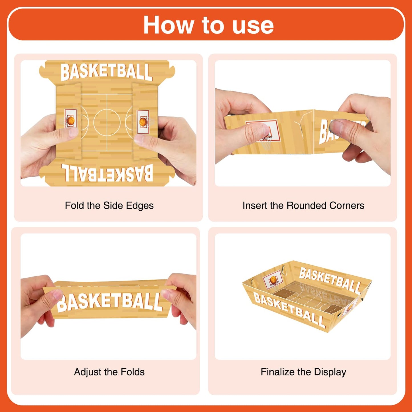 Basketball Party Snack Boxes Set, 96Pcs Basketball-Theme Party Supplies with Snack Bowls, Food Tray, Hoop Backdrop Cards and Glitter Cupcake Toppers for Basketball Birthday Party Decorations
