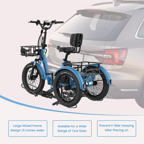 MOONCOOL Folding Hitch Trike Rack, 170 lbs Capacity, Fits Up to 5" Fat Tires and 42"-59" Wheelbase, Rear Carrier for Adult Tricycles, 2" Receiver Mount for Cars, SUVs, Vans, RVs