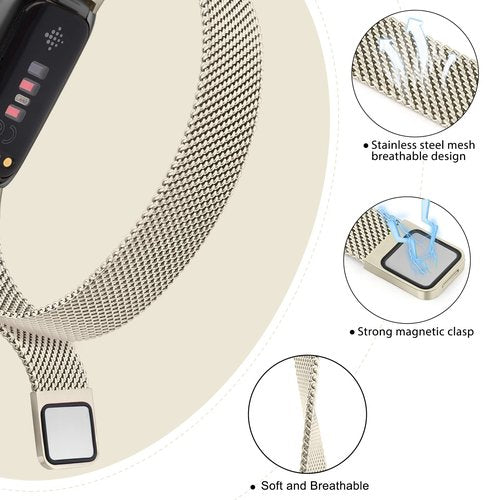 Vanjua for Fitbit Inspire 3 Bands Women Men, Stainless Steel Metal Mesh Loop Adjustable Magnetic Wristband Replacement Straps Compatible with Fitbit Inspire 3 Fitness Tracker (Champagne Gold)