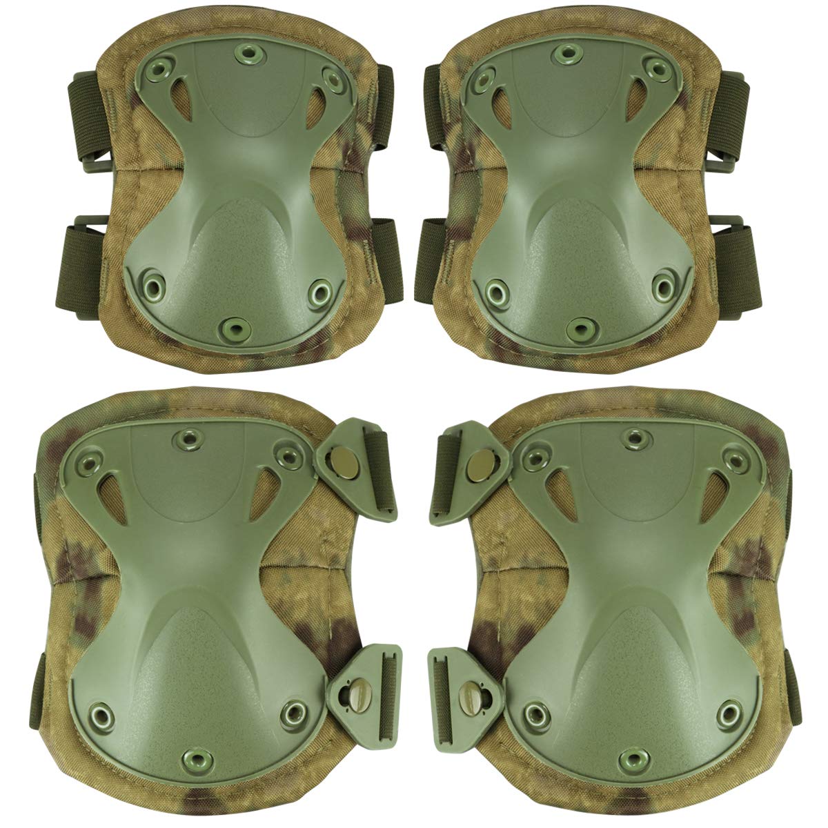 Tactical Combat Knee & Elbow Protective Pads Set for Outdoor CS Paintball Game Cycling Safety Skateboarding Gear Skates Knee Protection Guard Pads (FG)