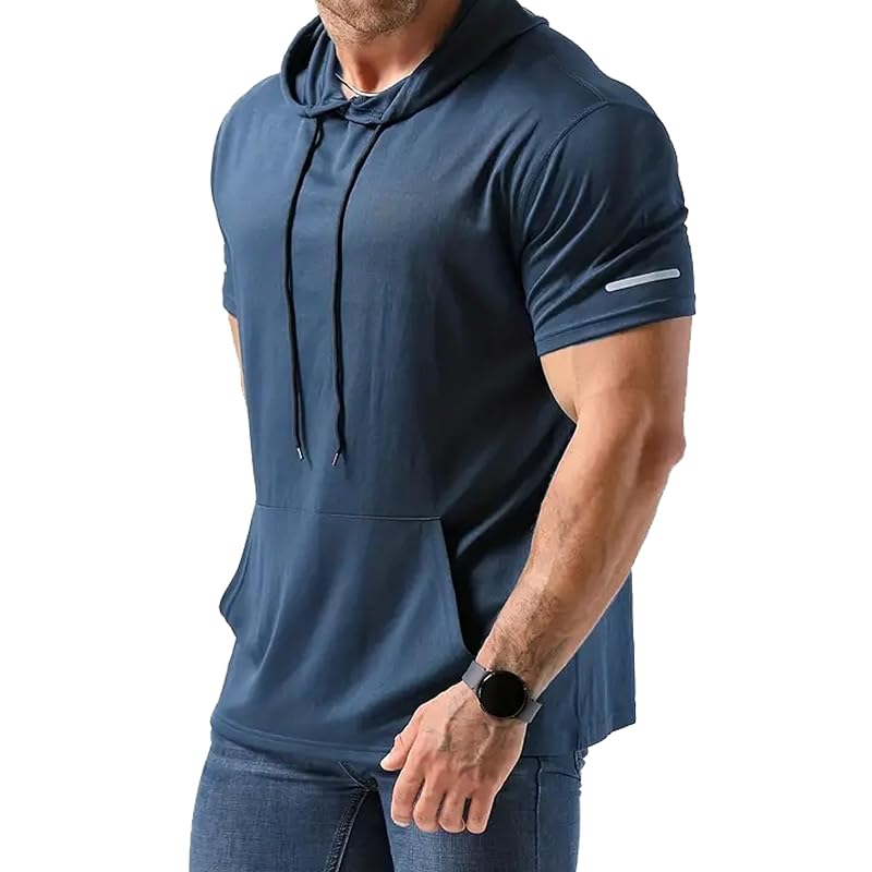 Frueo Men’s 0550 Black/Gray Navy 4X-Large Quick-Dry Mesh Hooded Workout Shirt