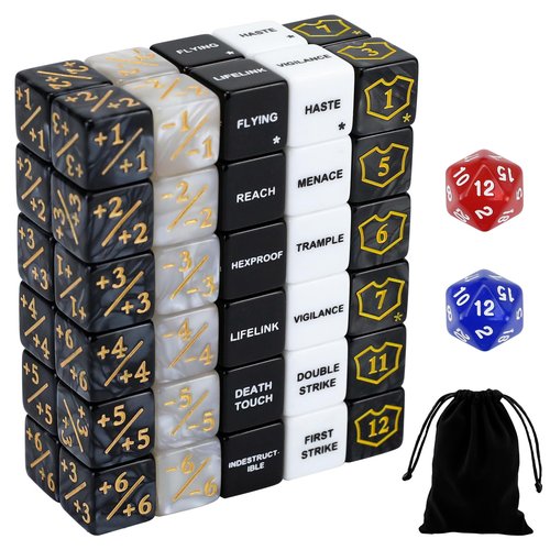 62PCS MTG Dice Counters Bulk Ability Keywords MTG Tokens Shield Life Counter Dice Set for Magic Card Accessories, Compatible with TCG Card Game Accessories CCG Creature Stats