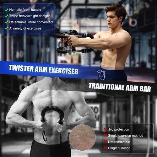 Twister Arm Trainer, 60-110lb Adjustable Resistance Workout Equipment Twister Arm Chest Exerciser Power Twister Bar, Portable Chest Press Machine Detachable Design Fitness for Home & Gym(Blue)