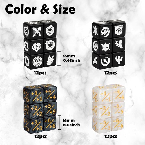 48 Pieces MTG Dice Counters Icon Abilities Keywords Counter Plus 1 Life Buff Tokens Dice Set for TCG Magic Cards Game Accessories, Black