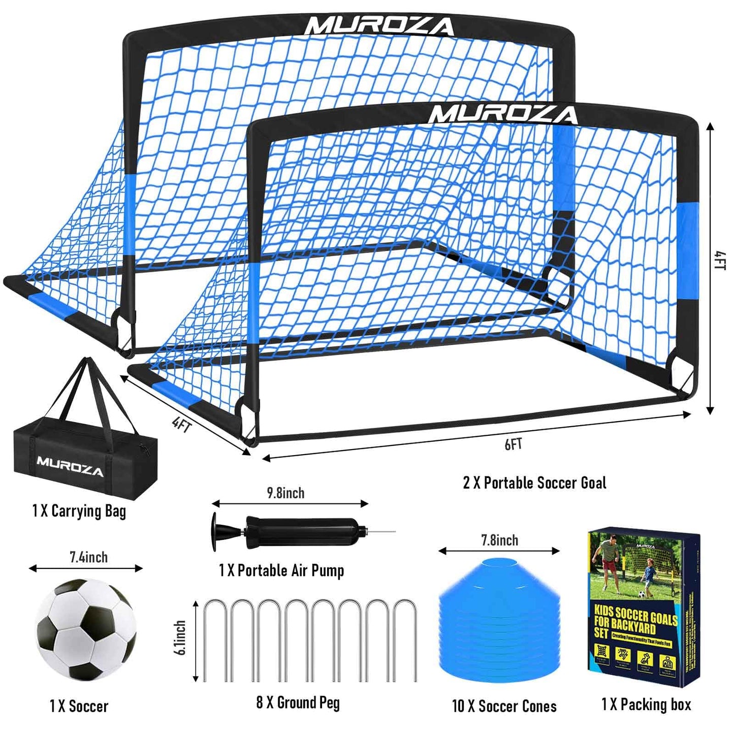 Soccer Goal, Kids Soccer Goals for Backyard Set, 2 Pack of Portable Pop Up Soccer Net with Soccer Ball, Agility Ladder, Cones, Complete Training Equipment for Youth, Toddler Outdoor Sports Games