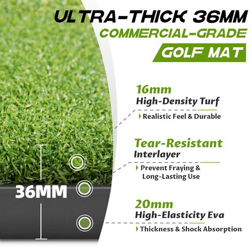 Golf Mat 36mm Thickened: 5x4ft Heavy-Duty Golf Hitting Mats Practice Outdoor/Indoor, Elite Dense Artificial Turf Matt Training Aid for Backyard/Garage/Driving Range/Simulators, Ideal Gifts for Men