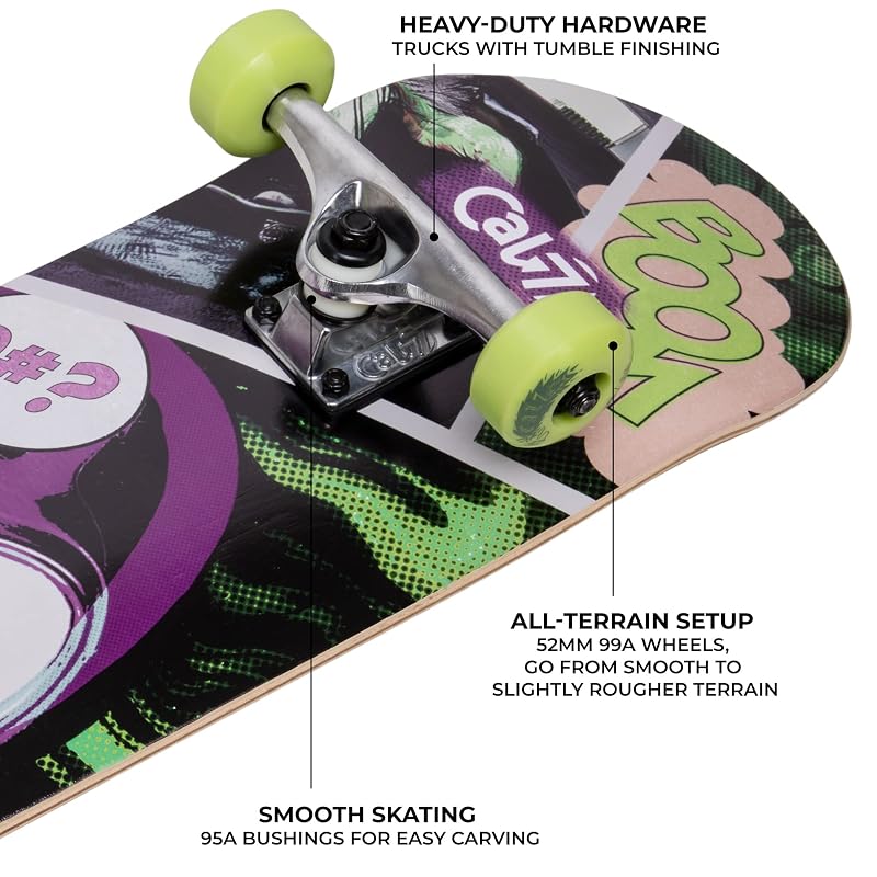7.75" Complete Standard Skateboard Deck – 7-Ply Maple, 99A Wheels, 5" Trucks, ABEC 7 Bearings, Pre-Applied Grip Tape