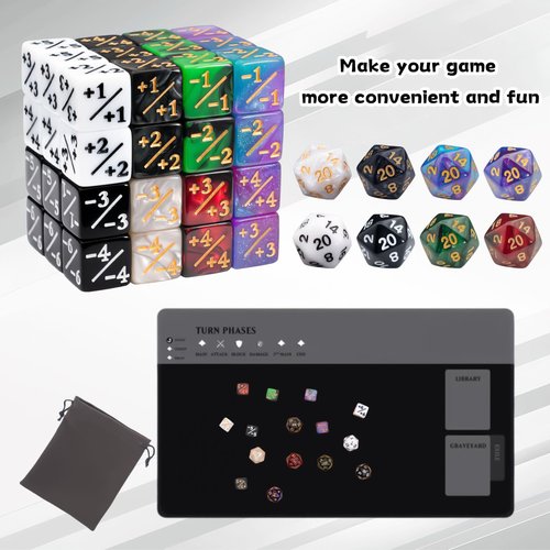 56 Pieces MTG Counter Dice Set in 8 Colors, 48 Pieces Magic The Gathering Life Counters Tokens Dice Set and 8 Pieces D20 for MTG, TCG, Cards Gaming Accessories