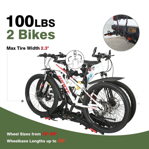 Sport X Hitch Bike Rack, Hitch Bicycle Car Rack for 2 Bikes, Anti-Wobble Locking Tilting Folding Bike Rack with 1¼/2 Inch Receiver for Cars SUVs Trucks, Bike Carrier Platform Fits 16''-29'' Bikes