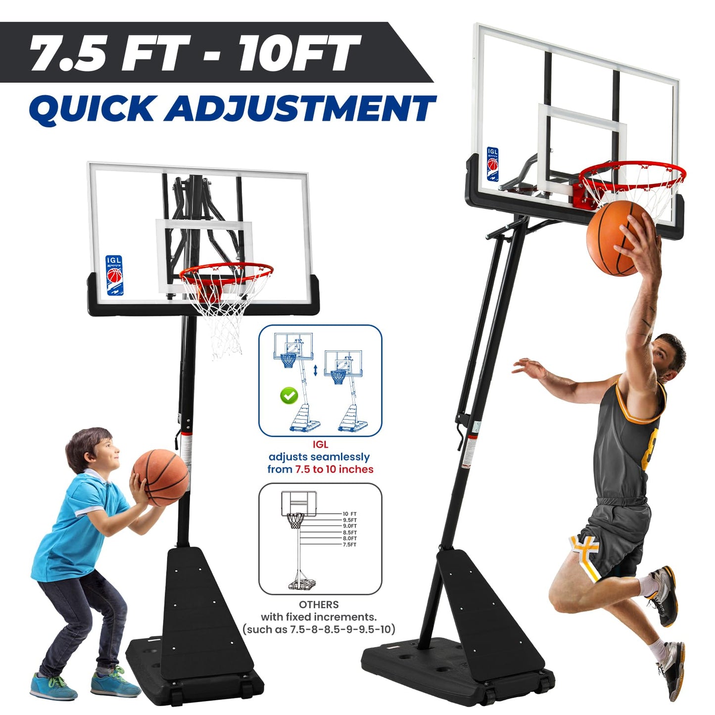 IGL Basketball Hoop Outdoor with 52 Inch Shatterproof Backboard, 10FT Height Portable Basketball Hoop Outdoor, Adjustable Basketball Goal System (Black)