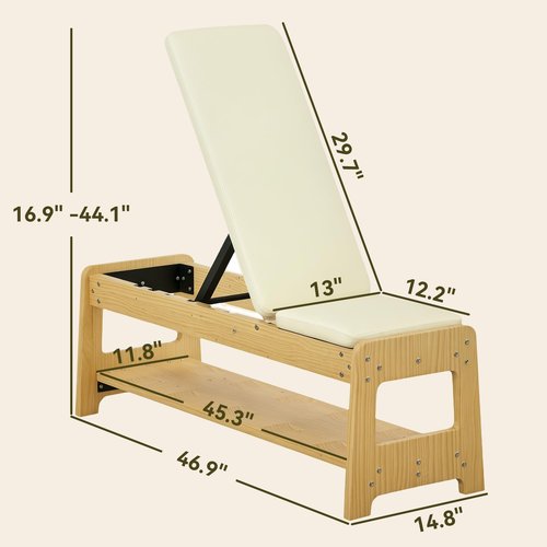 Soozier Adjustable Weight Bench with Dumbbell Rack, Wooden Workout Bench, Flat or Incline Bench for Home Gym Weight Lifting Training, White