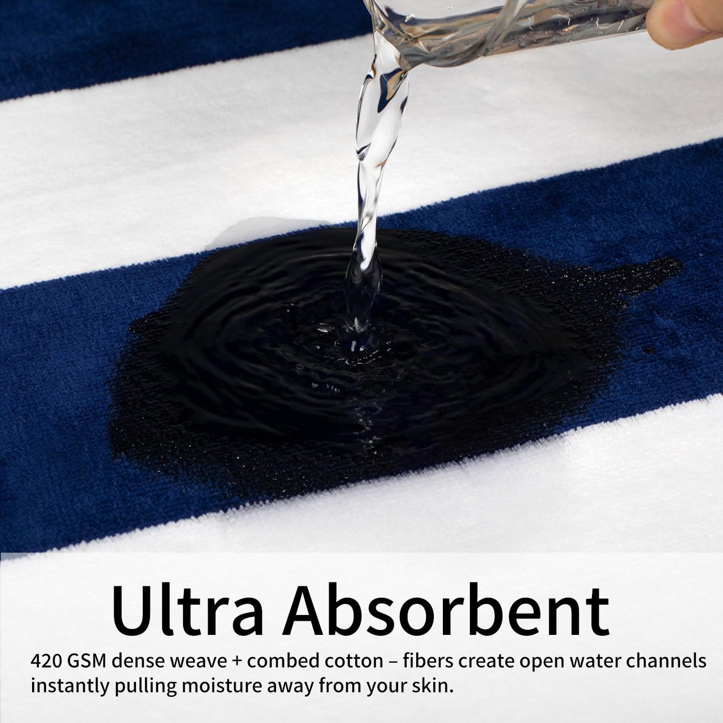 GABAO Large Beach Towel Oversized - 35"x70" Extra Big Cotton Pool Towel, XL Striped Swim Towel for Adults (Navy Blue)
