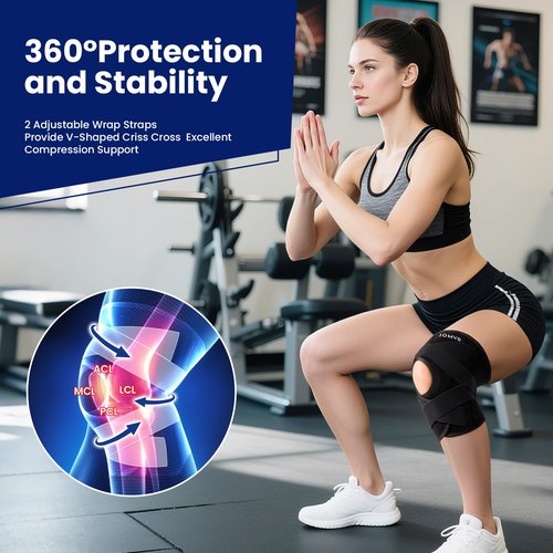 JOMVD Knee Brace for Knee Pain, Meniscus Tear, Adjustable Knee Support with Side Spring Stabilizers for Meniscus Tear, Arthritis, Patella Stability, Knee Pain Relief, Women and Men