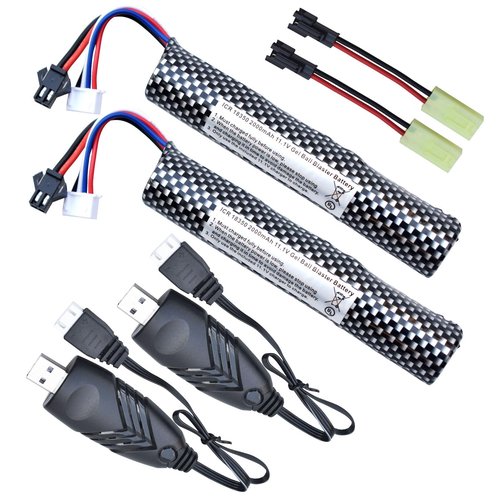 PTIJPOW Airsoft 11.1V 2000mAh Gel Ball Blaster Rechargeable Battery with USB Charger, Replacement Battery for Airsoft Gel Water Bead Blaster(2-Pack)