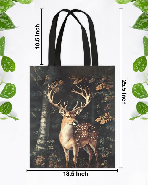 Deer Print Canvas Tote Bag for Women Dark Academia Deer Pattern Reusable Grocery Shoulder Bag for Shopping Travel Work Gym Aesthetic Totes