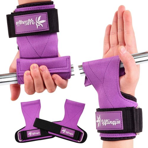 yflingjie Weightlifting Wristband - Double Layer Leather Wristband with Adjustable Neoprene Padding, Suitable for Extreme Weightlifting, Strength Enhancement, and Strength Training (Purple)