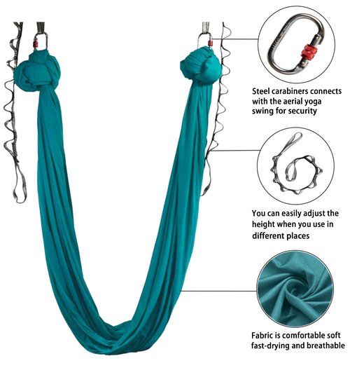 PFONB Aerial Silks-Premium Aerial Yoga Hammock Swing 5.5 x 3 Yards for Antigravity Yoga,Inversion Exercises,Improved Flexibility Core Strength-Daisy chains,Carabiners and Pose Guide(Blackish Green)