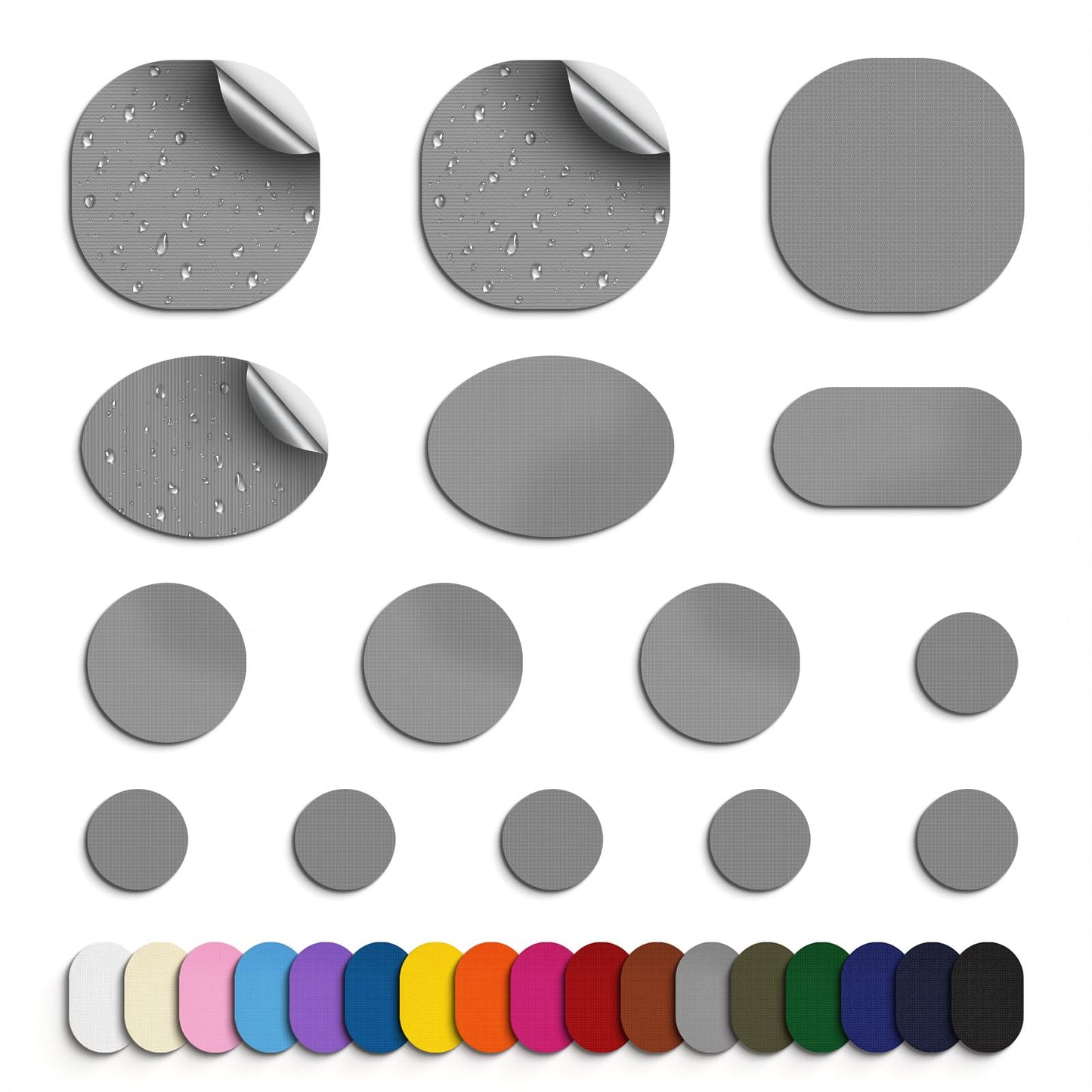 Self-Adhesive Nylon Patches Tent Repair Kit – Outdoor Gear Tenacious Repair Tape, 45pcs Waterproof Fabric Patches for Clothes, Tent, Down Jacket, Backpack, Dark Grey