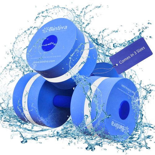 Bintiva Water Weights for Pool Exercise - Aqua Fitness Dumbbells - Blue, White, Blue - Foam Material - Fixed Style