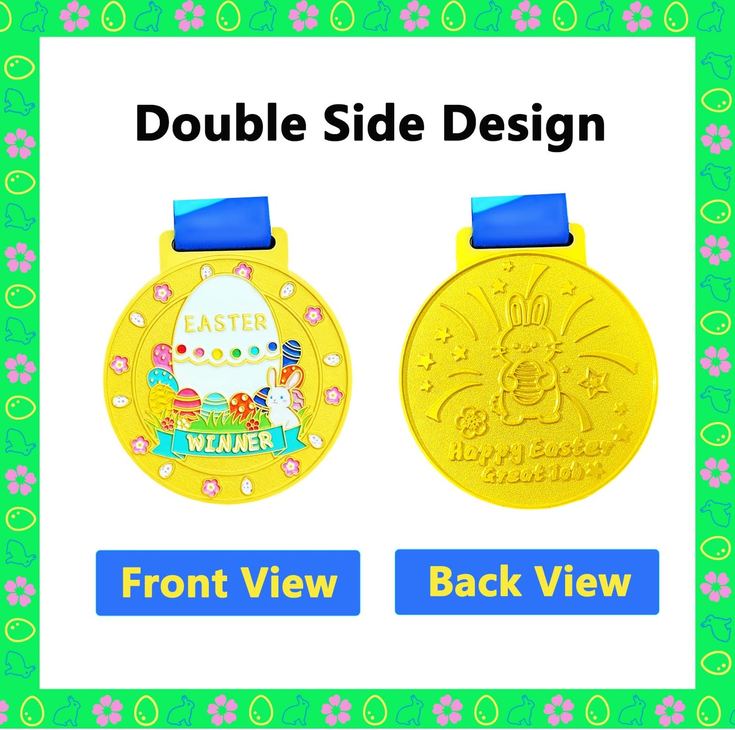 NyShineo Easter Medal for Egg Hunt Winner Awards, 2.56 Inch Metal Medals Reward Badges with Neck Ribbons, Treasure Hunt Champion Prizes, Party Favors Perfect for Easter Games Competitions