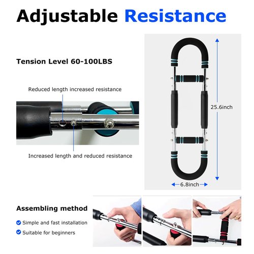 Twister Arm Trainer, 60-100lb Adjustable Chest Workout Equipment, Portable Power Twister Bar, Detachable Design, Arm Trainer for Men, Chest Trainer for Men, Shoulder Muscle Training, Fitness Anywhere