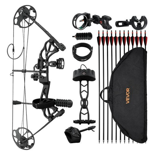 VEVOR Compound Bow Archery, Adjustable 19-30 in Draw Length Compound Bow Package for Beginner, 19-70 Lbs Draw Weight Archery Bows and Arrow Set, Right Hand Kit with Hunting Equipment, 320 fps, Black