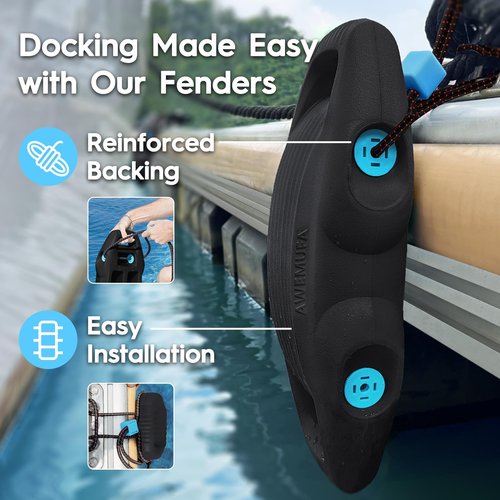 AWEMUFA EVA Boat Fenders 2 Pack, Large Boat Bumpers for Docking Black Boat Buoys Bumpers, Boat Bumpers for Docking Ideal for Pontoon Boat, Fishing Boat, PWC and Jet Ski