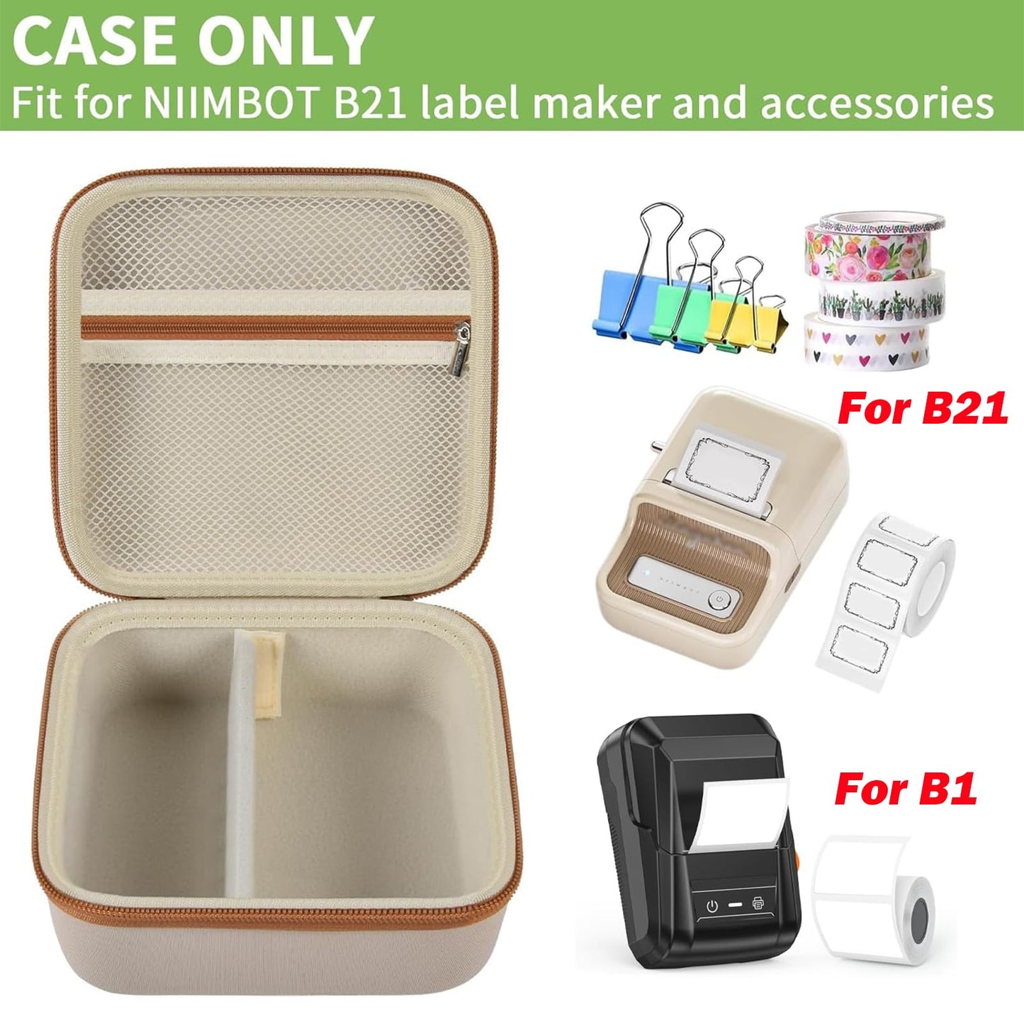 ALKOO Case Compatible with NIIMBOT B21 / Pro / B1 Label Maker Wireless Thermal Label Printer, Holder for Inkless Label Maker & Labeling Tapes Refills, with Mesh Pocket for Cable Accessories
