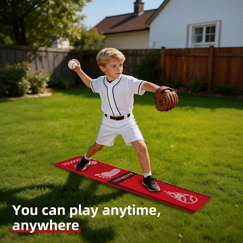 Moonace Baseball Softball Pitching Mat - 65x14 Anti-Slip Training Mat, Red Variation