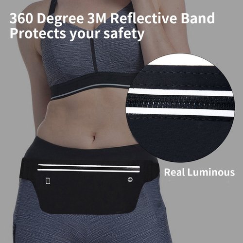 MOVOYEE Fanny Packs for Women, Waterproof Fanny Pack for Men, Adjustable Running Belt Waist Pack Slim Expandable Pocket Belt Black, iPhone Running Holder Cell Phone Elastic Waist Pouch Bag for Galaxy